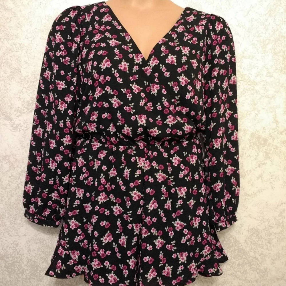 Express Black and Pink Floral Romper